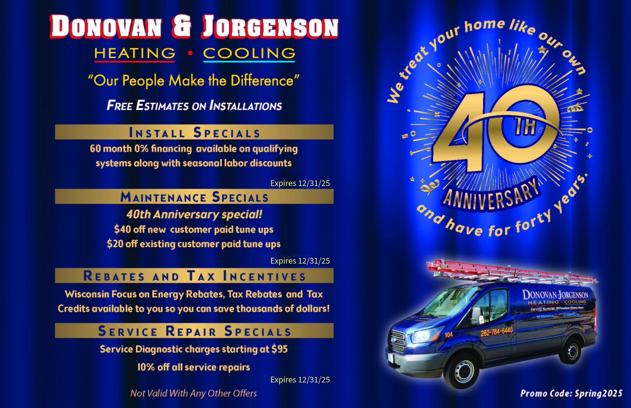 Donovan & Jorgenson 40th Anniversary HVAC Specials Flyer