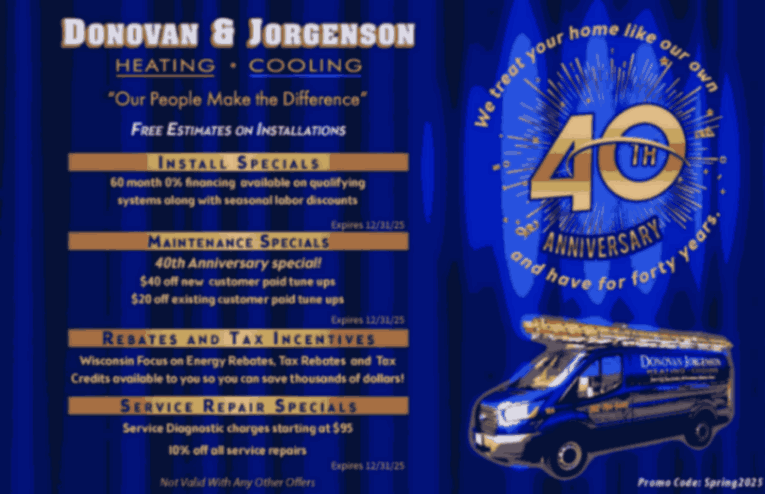 Donovan & Jorgenson 40th Anniversary HVAC Specials and Service Offers in Mukwonago, WI