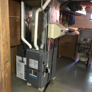 Home furnace system in a basement in Mukwonago, WI